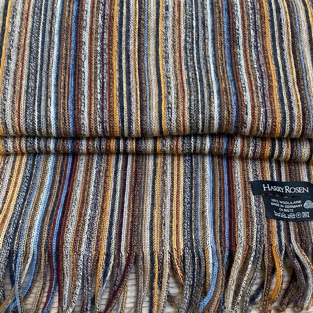 💯 Wool Harry Rosen Multicolor Striped Scarf (Unisex) - Picture 3 of 5
